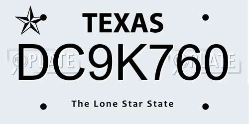 DC9K760 Texas License Plate