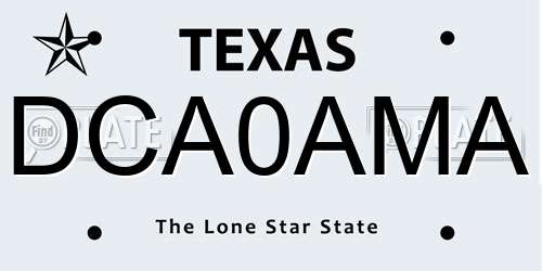 DCA0AMA Texas License Plate