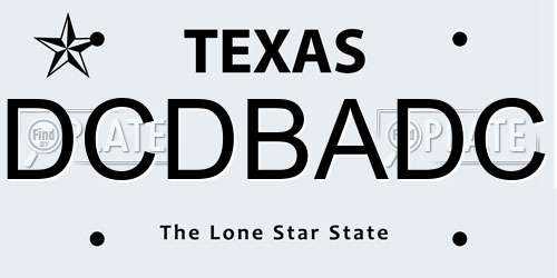 DCDBADC Texas License Plate