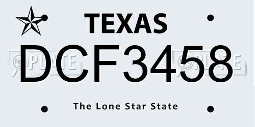 DCF3458 Texas License Plate