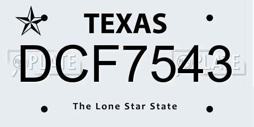 DCF7543 Texas License Plate