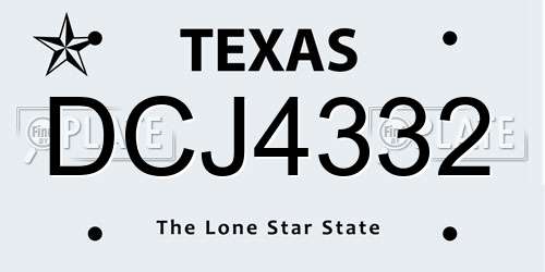 DCJ4332 Texas License Plate
