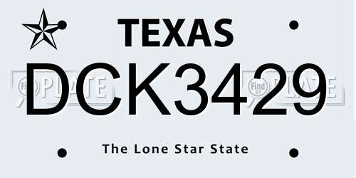 DCK3429 Texas License Plate