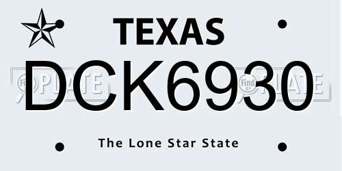 DCK6930 Texas License Plate