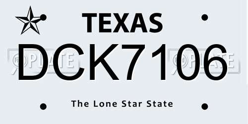 DCK7106 Texas License Plate