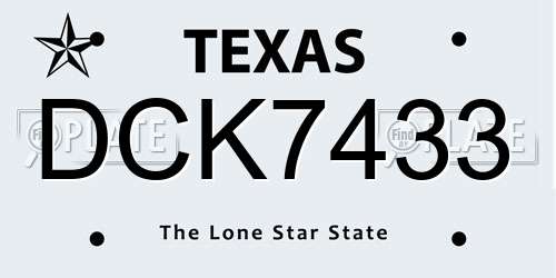 DCK7433 Texas License Plate
