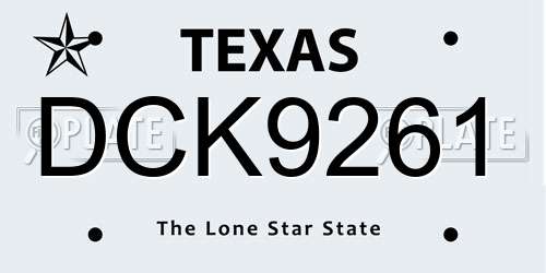 DCK9261 Texas License Plate