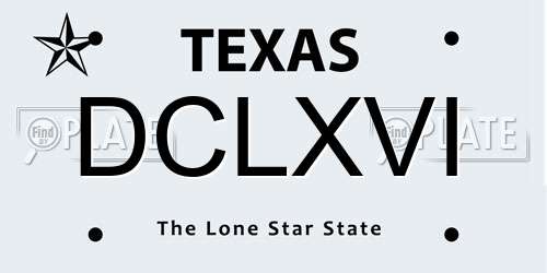 DCLXVI Texas License Plate