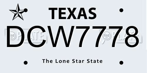 DCW7778 Texas License Plate