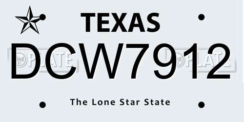 DCW7912 Texas License Plate