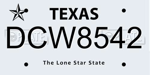 DCW8542 Texas License Plate