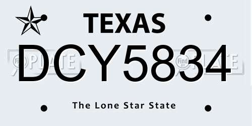 DCY5834 Texas License Plate
