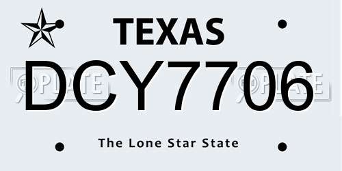 DCY7706 Texas License Plate