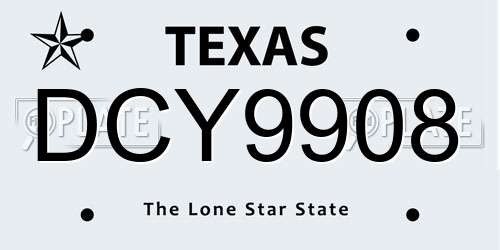 DCY9908 Texas License Plate