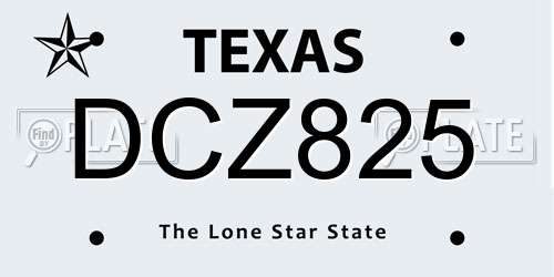DCZ825 Texas License Plate