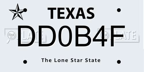 DD0B4F Texas License Plate