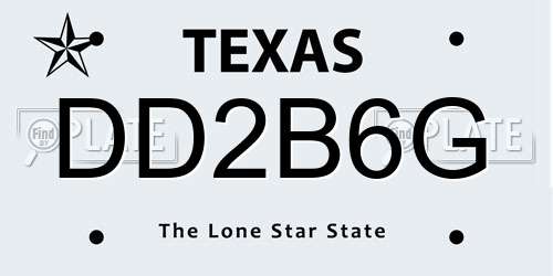 DD2B6G Texas License Plate