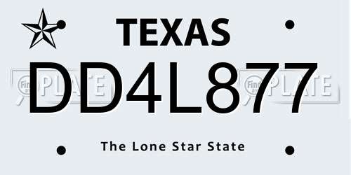 DD4L877 Texas License Plate