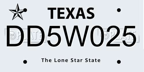 DD5W025 Texas License Plate