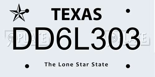 DD6L303 Texas License Plate