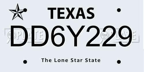 DD6Y229 Texas License Plate