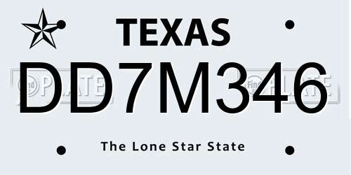 DD7M346 Texas License Plate