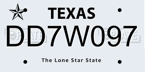 DD7W097 Texas License Plate