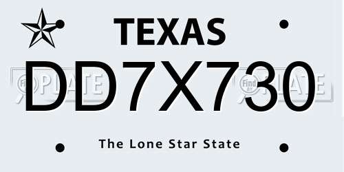 DD7X730 Texas License Plate