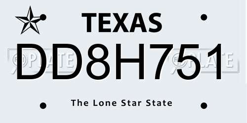 DD8H751 Texas License Plate