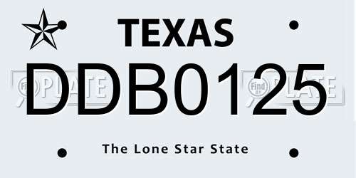 DDB0125 Texas License Plate