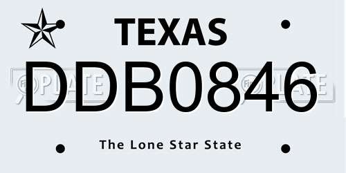 DDB0846 Texas License Plate