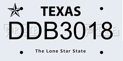DDB3018 Texas License Plate