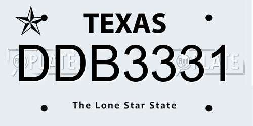 DDB3331 Texas License Plate