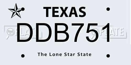 DDB751 Texas License Plate