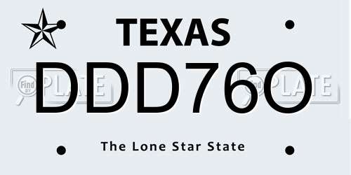 DDD76O Texas License Plate