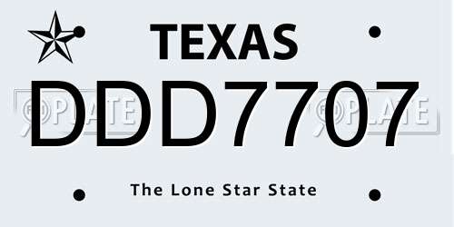 DDD7707 Texas License Plate