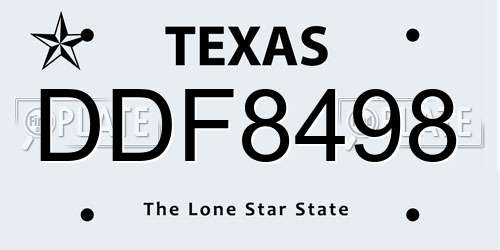 DDF8498 Texas License Plate
