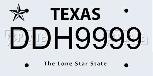 DDH9999 Texas License Plate