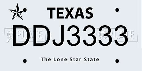 DDJ3333 Texas License Plate