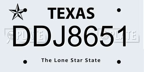 DDJ8651 Texas License Plate