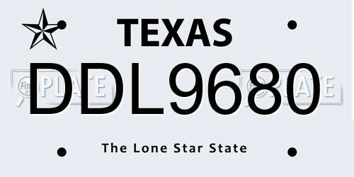 DDL9680 Texas License Plate