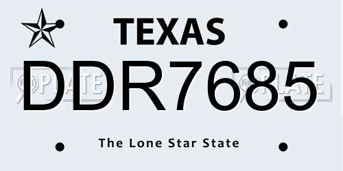 DDR7685 Texas License Plate