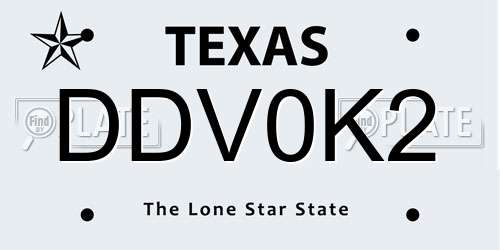 DDV0K2 Texas License Plate