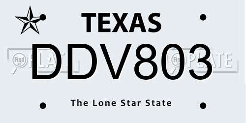 DDV803 Texas License Plate
