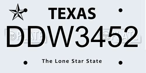 DDW3452 Texas License Plate