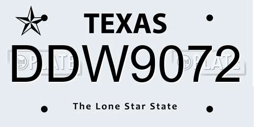 DDW9072 Texas License Plate