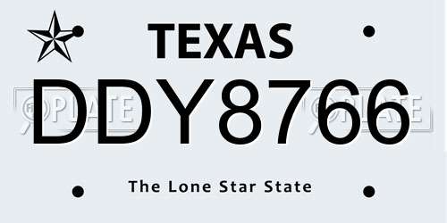 DDY8766 Texas License Plate