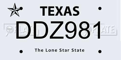 DDZ981 Texas License Plate