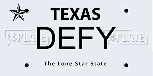 DEFY Texas License Plate