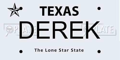 DEREK Texas License Plate